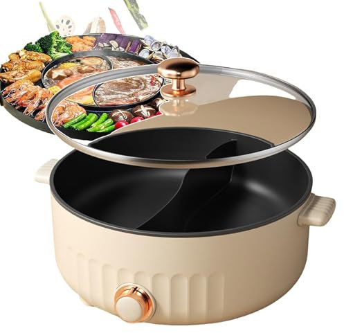 Faitout électrique et multicuiseur avec séparateur, 3 vitesses, antiadhésif et couvercle en verre trempé, facile à nettoyer, idéal pour les repas de famille de 2 à 8 personnes