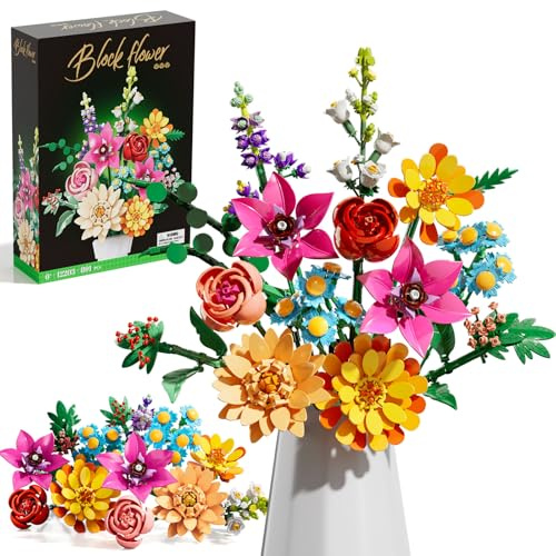 Jeu de Construction Bouquet Fleurs Rongmeiz (891 pièces) – Kit Plantes/Fleurs Artificielles Jeu pour enfants, Collection Botanique adultes (femmes/filles) – Idéal Fête des Mères, anniversaires, Noël