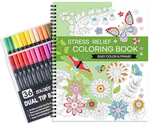 Malbuch-Set für Erwachsene für Frauen: Malbuch für Erwachsene, Entspannung mit 36 Farben, Spiral-Malbuch zum Stressabbau, mit 30 Mustern, inspirierendes Blumen-Mandala, Geschenk für Frauen