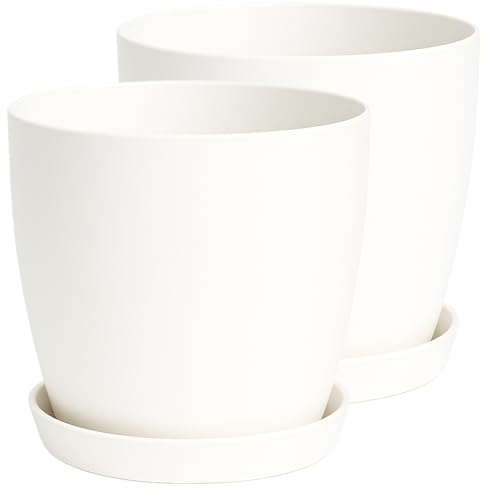 Home Garden Ornaments Plant Pots Indoor, Set of 2 with Saucers,6 Pastel Colours, Indoor Plant Pot, 8 Sizes (White, 20cm / 7.9 inch)