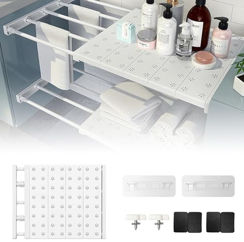 Chingcoo Verstellbare Regale für Schrank, 42cm Breit, Verstellbare Länge 48-80 cm, Lagerregal Separator Abteil, Nagelfrei Teleskop Erweiterbares Einlegeböden für Kleiderschrank, Küche, Badezimmer