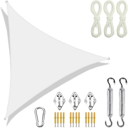 Qimopi 3x4x5M Right Angle Triangle Shade Sail with Hardware Kit Waterproof Oxford Sun Canopy for Patio Garden Pool (White)