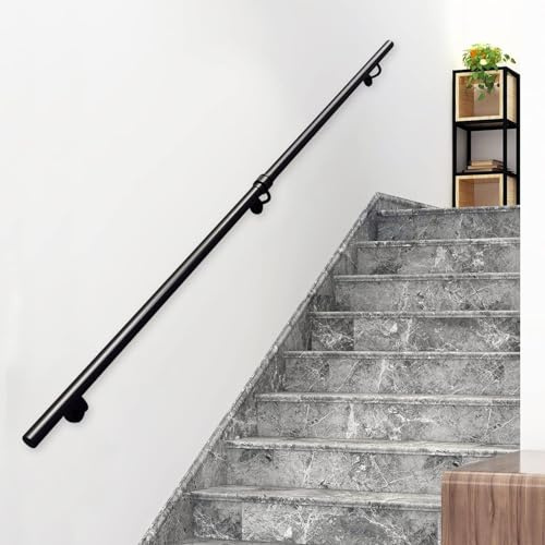 Renmlion Pasamanos de Escalera de Pared Moderno - Kit Completo, 1m 1.2m 1.5m 1.8m 2m 2.5m 3m 3.3m 3.6m 4m 4.2m, pasamanos de Hierro Forjado de Metal para escaleras Interiores y Exteriores(150cm)