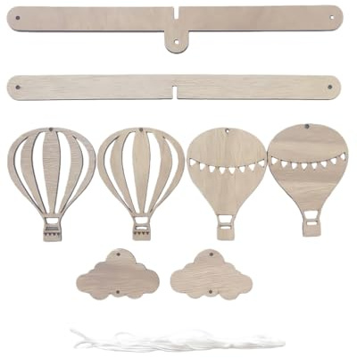 HUVZOR 1 ensemble Carillons Éoliens En Forme De Montgolfière En Bois Pour Berceau Ornements Suspendus En Forme De Montgolfière Accessoires Photo Pour D'Enfant Décorations