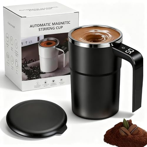 KOLGEIKJ Self Stirring Mug, Self Stirring Mug Rechargeable, Self Stirring Coffee Mug, Automatic Magnetic Stirring Coffee Mug with Temperature Display, Smart Mug for Coffee, Milk, Cocoa, 380ml (Black)