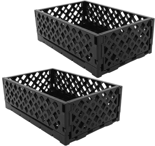 NUOBESTY Contenitori Portaoggetti Pieghevoli in Plastica Neri 30X20X10 CM Set da 2 Pezzi Impilabili per Cucina Bagno e Ufficio Casse Modulari Salvaspazio per Organizzazione Multiuso