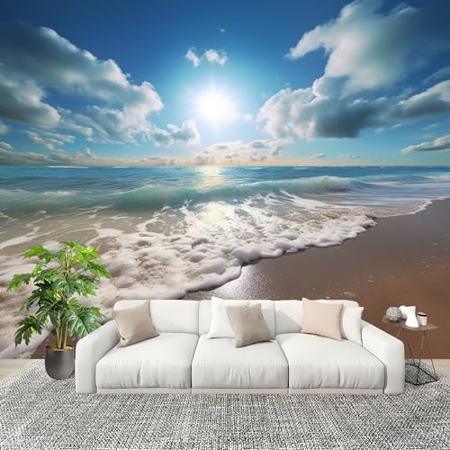 Mural de Interior Fotomurales 250x175 cm Vista Al Mar Cielo Azul Playa Tejido No Tejido Fotomurales Papel Pintado Naturaleza Pared Panorámico para Dormitorio Salón TV Pared Murales Póster