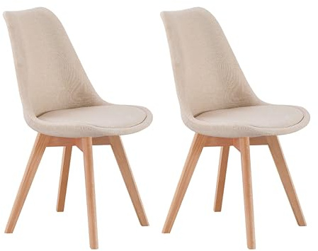 Miroytengo Pack 2 Sillas Comedor Bistro, Sillas de Cocina Tapizadas, Respaldo Tela, Beige 48x84x54 cm