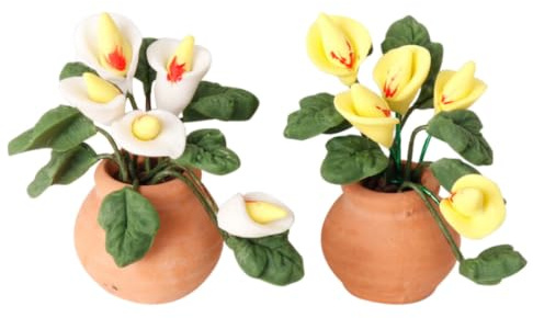 Abaodam 2 Pezzi Mini Piante Artificiali in Argilla Design Realistico Calla Lily per Casa delle Bambole e Scrivanie, Decorazione Miniatura Dettagliata e Salvaspazio