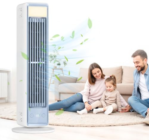 Tragbare Klimaanlage, Mobiler Luftkühler leise mit 3 Geschwindigkeiten, Energieeffizienter Ventilator ohne Flügel, Mini Air Conditioner für Schlafzimmer, Büro und Zuhause, Weiß