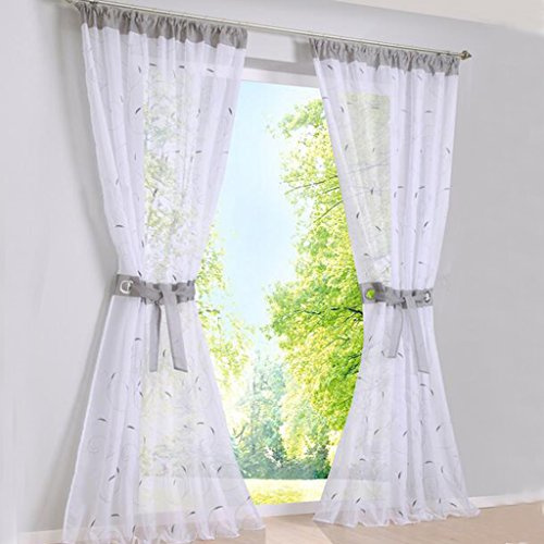 SIMPVALE 2 stücks Vorhang Blatt Chiffon Tüll Tür Fenster Vorhänge Balkon Falten, für Wohnzimmer, Breite 140 cm, Polyester, Grau 001#, Höhe 225cm