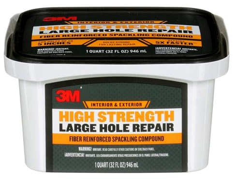 3M High Strength Fiber Reinforced Spackling Compound, 32 oz., Ideal for Large Hole Repair Cracks and Damaged Surfaces in Drywall, Plaster, Stucco, Concrete and Wood, For Easy Wall Repair (LHR-32-BB)