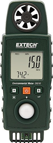 Extech EN510 10-in-1 Environmental Meter - Measures Air Velocity, Light, Sound, Temperature, Humidity, Dew Point, Wet Bulb, Heat Index, Wind Chill, Portable Multi-Function Tester with Backlit LCD
