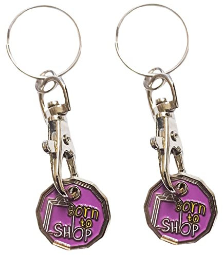2Pc Shopping Trolley Token and Coin Keyring - £1 Pound Supermarket Locker Keyring - Party Bag Gifts - Born To Shop