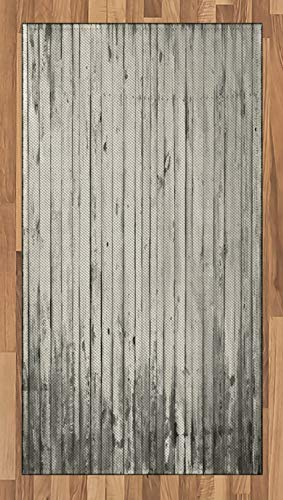 Ambesonne Rustic Area Rug, Old Fashioned Garden Fence Planks Retro Grunge Toned Murky Woods Picture, Flat Woven Accent Rug for Living Room Bedroom Dining Room, 2.6 x 5 FT, Pale Grey Pearl Dust