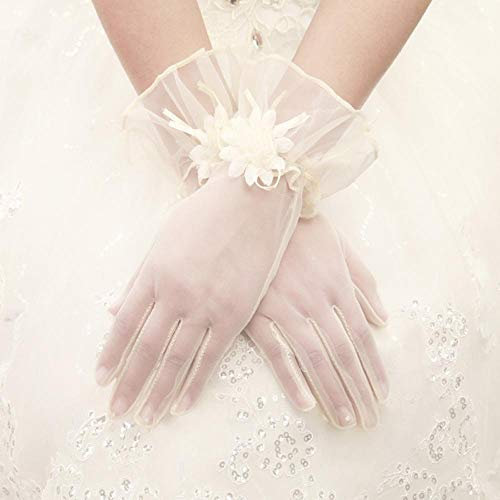 SHOUtao Brauthandschuhe Spitze Hochzeit Rot Weiß Shorts bezieht sich auf Hochzeitskleider Netzhandschuhe, Champagner-Spitze bezieht sich auf den kurzen Absatz 10