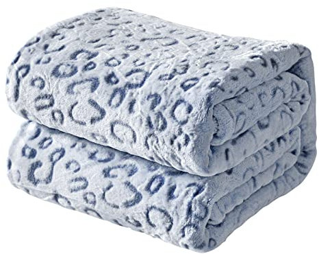 FY FIBER HOUSE coperte in pile di flanella, morbide coperte morbide e morbide, coperta per divano in microfibra leggera e accogliente/coperta per divano per adulti, 130x150cm, leopardo blu