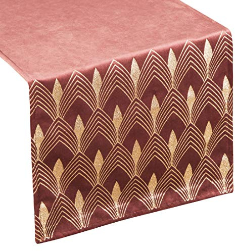 Eurofirany Tischdecke Tischläufer Samt Geometrisches Muster Tischdekoration Tischband Tischtuch Velvet Edel Elegant 1 STK.
