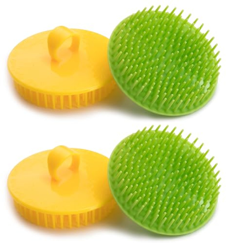 Hair Scalp Brush Dandruff Cleaning Brush Shower Scalp Shampoo Brush Scalp Massager Pack of 4(Green and Yellow)