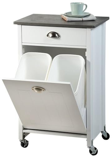 Kesper Küchenwagen für die Küche mit Mülltrennsystem aus Holz in der Farbe Weiß-Grau, Maße: 50cm x 37cm x 79cm, 25527