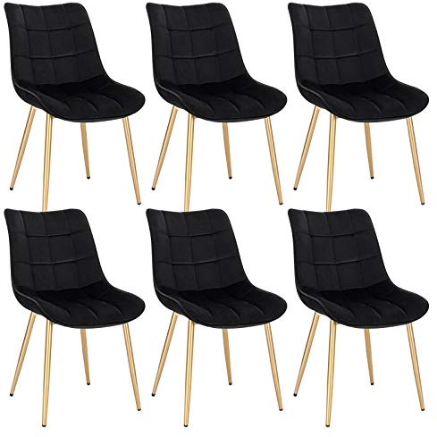 EUGAD 0670BY-6 Esszimmerstühle 6er Set Küchenstuhl Polsterstuhl Retro Design Wohnzimmerstuhl mit Rückenlehne, Samt Sitzfläche, Gold Beine, Schwarz