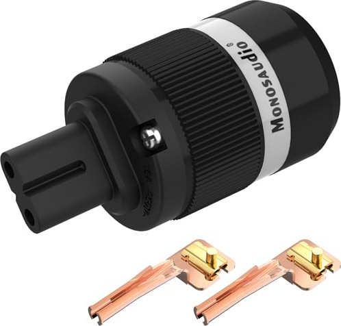 Monosaudio F180 HiFi Netzstecker, Schwarz, IEC C7 Buchse | 4N OFC Reines Kupfer, 25A 250V, Schukostecker