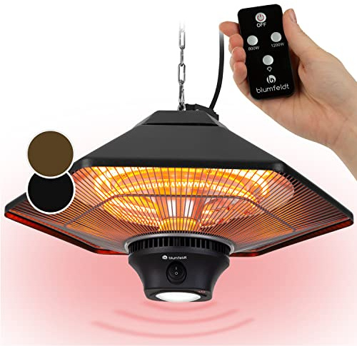 Blumfeldt Radiador Electrico Bajo Consumo Infrarrojos, Estufa para Pared y Terraza de IP34, Mando y Pantalla LED, Calefactor 3 Temperaturas, Estufa Exterior Jardín, Calefaccion Carpa y Cenador