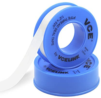 VCELINK PTFE Tape Plumbers Tape to Stop Leaks, Teflon Plumbing Tape for Leaking Pipe Thread Screw Head in Bathroom/Kitchen/Garden, 520 Length 1/2 Width with Blue Snap-On Cover (2 Rolls)