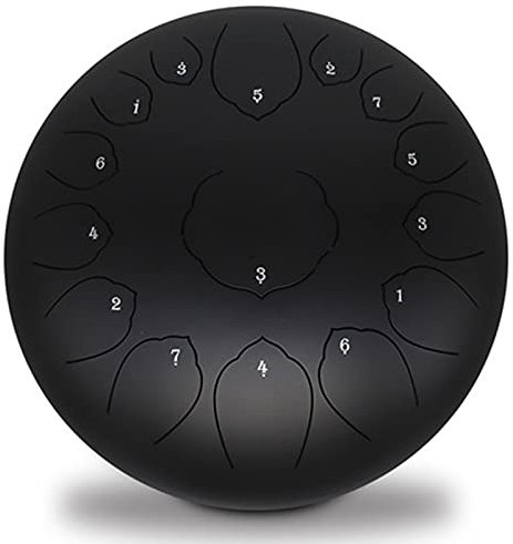 GKZJ 15 Tone 14 Zoll Zungentrommel Ätherische Trommel Stahl Zunge Schlagzeuger Percussion Instrument,für Meditation Yoga Klangheilung,Matte Black