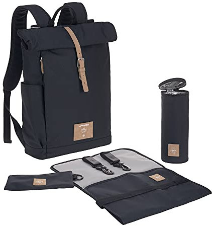 LÄSSIG Bébé Sac à Dos à Langer Sac à Dos avec Matelas à Langer, Fixation pour Poussette, Porte-Bouteille Produit durablement/GRE Rolltop Backpack Night Blue
