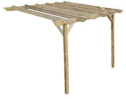 Arbor Garden Solutions Wooden Garden Lean-to Pergola Kit - Longhorn Design Wall-Mounted Shade Gazebo (1.8m x 2.4m, Light Green (Natural))
