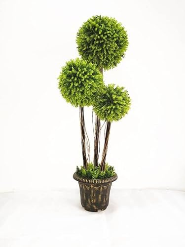 4 Ft Artificial Boxwood Topiary Tree, Fake Greenery Plants Triple Ball Tree, Leaves & Cement-Filled Plastic Flower Pot Decorative Trees for Home, Office, Indoor and Outdoor Use (2)