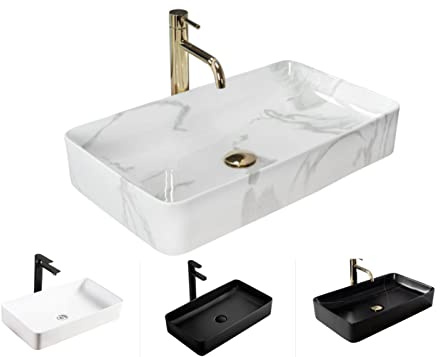 VBChome Waschbecken 62 x 35 x 11 cm Keramik Shinny Marmor Rechteckig Waschtisch Handwaschbecken Aufsatzwaschbecken Waschschale Gäste WC
