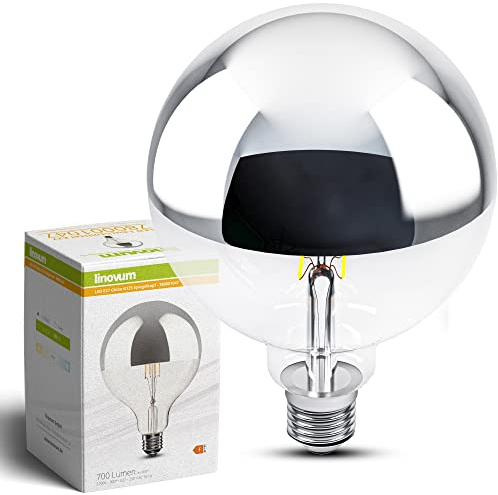 linovum LED Kopfspiegellampe E27 Globe XXL G125 2700K warmweiß 7W Reflektor | Verspiegelte Filament-Lampe XXL - blendfreies warmes Licht 2700K, große G125-Kugel, für Pendel- & Tischleuchten
