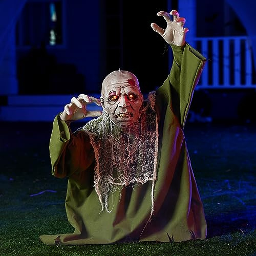 JOYIN Halloween Animated Zombie Groundbreaker Outdoor Decor with Light Up Eyes Creepy Animatronic Decorations with Movable Arms for Halloween Party Prop and Lawn Patio Yard Outside Decorations