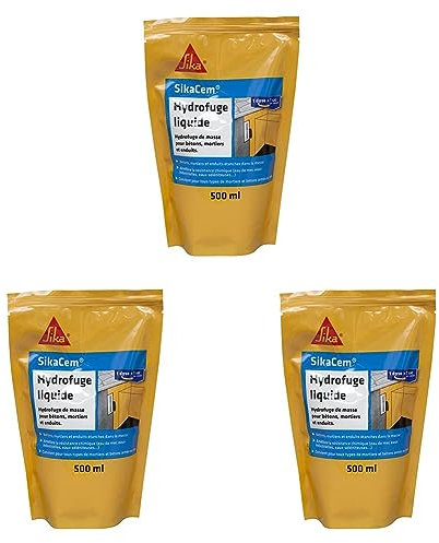 SikaCem Hydrofuge Liquide, Hydrofuge de masse liquide, 500ml, Blanc (Lot de 3)