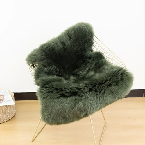 RZLWOOL Genuine Sheepskin Rug New Zealand Fluffy Lambskin Rug, Natural Luxury Sheepskin Throw for Bedroom Living Room Children's Room - Premium Area Rug Chair Cover (2×3 Feet, Forest Green)