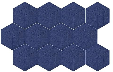 PATIKIL Art Acoustic Panels, 12x10 12 Packs Self Adhesive Hexagon Felt Board for Sound Proofing Wall Panels for Home Office Recording Studio,Game Room, Solid Figure Texture, Blue