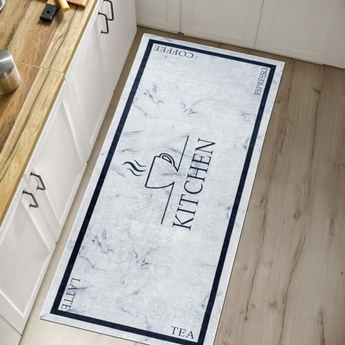 Mazovia Teppich Küche 80x200cm Anthrazit Grau Kaffee Stilvoll rutschfest | Teppich für Wohnzimmer Schlafzimmer Esszimmer Büro Maschinenwaschbar Wetterfest Pflegeleicht Tierfreundlich Kurzflor Modern