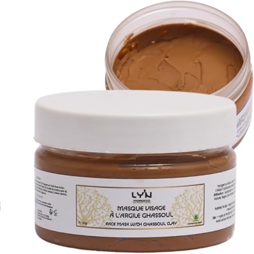 LY'N MOROCCO - MASQUE VISAGE PURIFIANT aux GHASSOUL (ARGILE MAROCAIN) ET L’HUILE D’ARGAN - Hydrate & Adoucit - Peaux grasses et mixtes - 100% D'Origine Naturelle - Sans Silicone