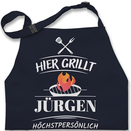 Geschenk mit Namen personalisiert by Shirtracer - Kinderschürze Schürze Kinder Jungen Mädchen - Grillschürze - Hier grillt Name höchstpersönlich I Geschenk Grillen I Grill Geschenk I Lustiges