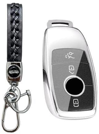 MEDZUK Schlüsselhülle Kompatibel mit Mercedes-Benz GLA H247 2019-2024 2025 Autoschlüssel Hülle Schutz, Schlüsselgehäuse Zubehör mit Schlüsselanhänger (Silber)