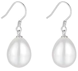 BKEPDY Tropfen Ohrringe Silber Perlen Schmuck Damen Hängeohrringe Elegant Weiß 12mm Sterling Silber Ohrhaken Klassisch Zeitlos