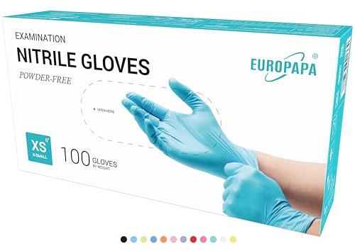 EUROPAPA 100 Guantes De Nitrilo Desechables, Guantes Desechables, Guantes De Examen, Guantes De Nitrilo, Sin Polvo, Sin LÁTex, No EstÉRiles, Sin LÁTex, Guantes Disponables (XS, Azul Claro)