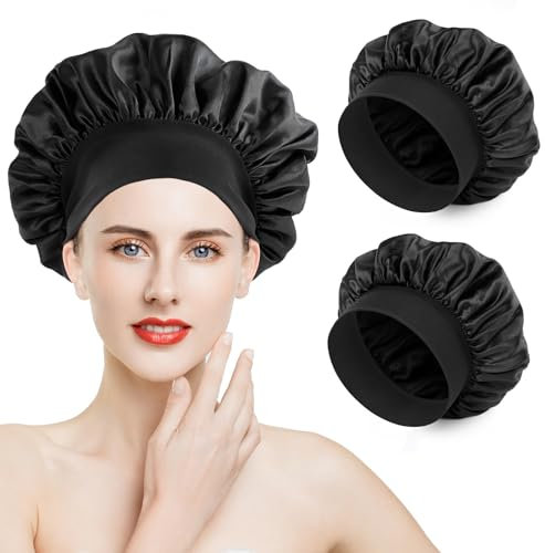 Romon Satin Haarhaube, 2 Stück Schlafhaube Seide Schlafmütze Bonnet Nacht Schlaf Mütze Verstellbare Schlafkappe Kopfbedeckung Weiche Kopfhaube mit Gummizug für Damen und Mädchen