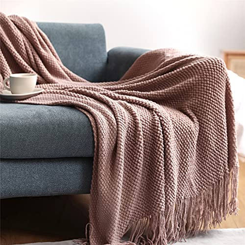 Hayisugal Wohndecke Weich Strick Decke Sofa Deck Quaste Boho Decke Kuscheldecke Sofadecke überwurf Decke für Couch Bett Sofa Stuhl, Dunkelrosa, 130 x 200cm