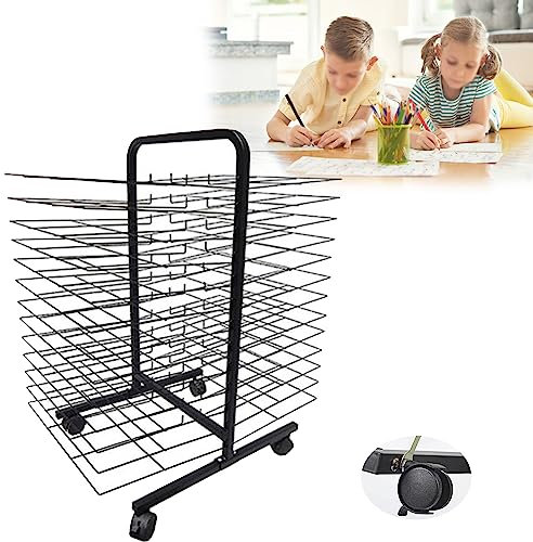 Kunst-Trockenständer für das Klassenzimmer, funktionaler und mobiler Farb-Trockenständer, abnehmbare Regale, Mal-Trockenständer mit Rädern, Stapelregal, 26 Regale