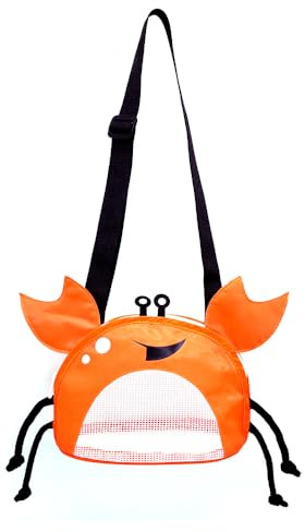 CAREOR Creative Beach Zipper Bag, Portable Crab-Shaped Mesh Beach Bag with Adjustable Shoulder Straps for Shell Sea Pool Toy