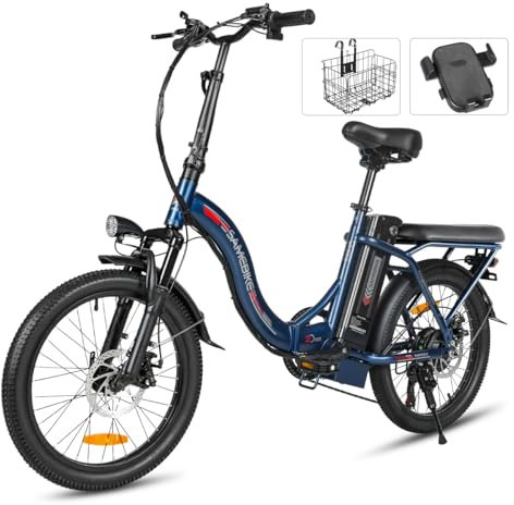SAMEBIKE Electric Bike For Adults, 36V 13AH Removable Battery, City Commuting Motor Ebike Electric Bicycle 20 inches with Basket, Phone Holder, class 7 Speed, 20*2.35Tire