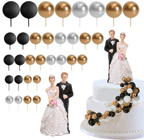 32 Stück Hochzeitstorte Dekoration Kugeln,Osuter Hochzeitspaar Figuren Brautpaar Figuren Torte Brautpaar Figuren Tortendekoration Geeignet für Hochzeitsparty Goldene Hochzeit Silbernes Hochzeitsjubilä